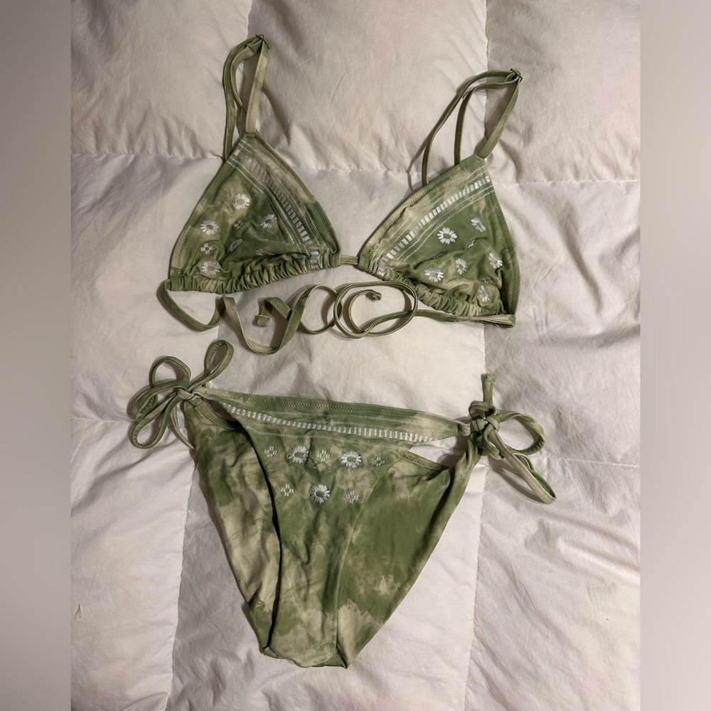 Aerie Green Floral String Bikini Set